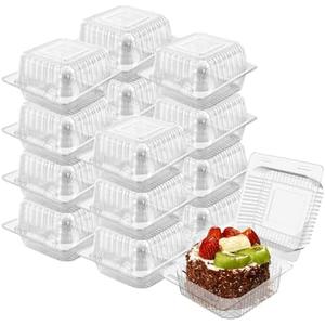 AHKUNMT Cake Slice Containers,100PC Square Plastic Hinged Food Container Individual Clamshell Food Containers Disposable Plastic To Go Containers Takeout Tray for Salads