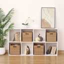 10.5 x 10.5 in Plastic Wicker Baskets for Cube Storage, Collapsible Square Wicker Storage Basket Set of 3, Rattan Storage Cube, Square Baskets for Shelves - Khaki