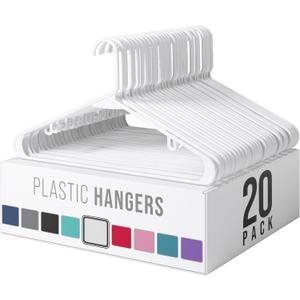Clothes Hangers Plastic 20 Pack - White Plastic Hangers - Makes The Perfect Coat Hanger and General Space Saving Clothes Hangers for Closet - Percheros Ganchos para Colgar Ropa Hangars (White)