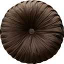 Teieas Round Throw Pillow Velvet Home Decoration Pleated Round Pillow Cushion for Couch Chair Bed Car (Brown)