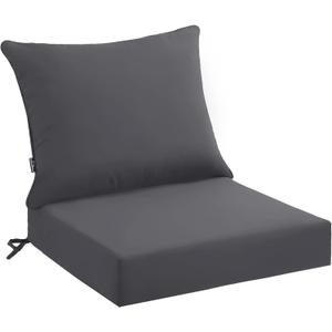 PatioGlow Outdoor Seat Cushion Set 24 x 24 x 4 Inch, Waterproof & Fade Resistant Patio Furniture Cushions with Removable Cover and Ties, Thick Deep Seating Pads for Outside Chair Sofa Couch, Grey