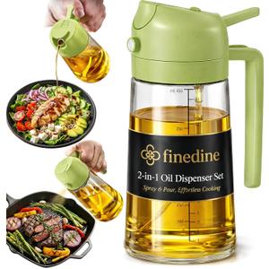 FineDine 16oz Olive Oil Sprayer for Cooking, 2 in 1 Olive Oil Dispenser Bottle for Kitchen, Air Fryer, Salad, BBQ & Baking Dual Spray Mist & Stream, with Measurement Marks, Green