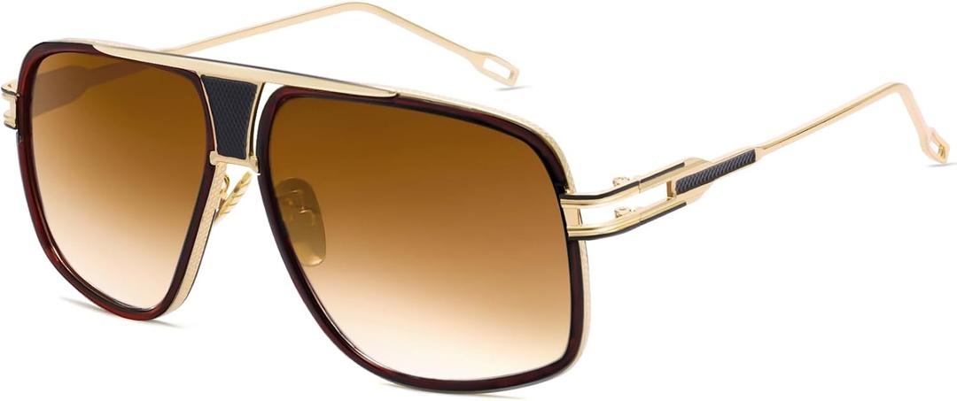 Oversized 70s Aviator Sunglasses for Men Disco Sun Glasses Cool Designer Tinted Shades Gold Alloy Frame (Gradient Brown)