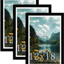 Picrit 12x18 Picture Frame 3 Pack, Black Poster Frame, Display Poster 11 x 17 with Mat or 12 x 18 without Mat for Horizontal or Vertical Wall Mounting