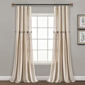 Lush Decor Linen Button Window Curtain Panel, Single, 40" W x 95" L, Dark Linen- Country Curtains - Rustic Decor - Color Block - Modern Farmhouse Curtains