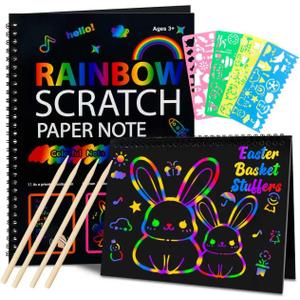 Easter Basket Stuffers for Teens: Scratch Paper Art Crafts Back to School Classroom Teacher Supplies Easter Gifts for Kids Game Party Favors Activities Toys for Boy Girls Ages 3-12 Years Old 2Pack