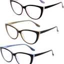 CRGATV 3 Pack Reading Glasses Blue Light Blocking Stylish Cat Eye Computer Readers Anti Eyestrain & Glare for Women (Blue Yellow Pink)