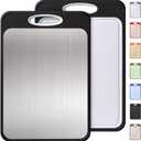 2 in 1 Stainless Steel Cutting Board with Handle Chopping Best Non Toxic Cutting Boards 2 Sided Cutting Boards for Kitchen Butcher Board Best Hardwood Kitchen Counter Organic Vegetable Meat BBQ Kit (Black/White)