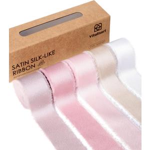 Vitalizart Silk Like Satin Ribbon 1 inch x 25 Yard Pink & Nude Handmade Frayed Ribbons for Gift Wrapping Baby Shower Wedding Bridal Bouquets Holiday Decor