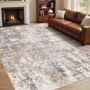 UERMEI 8x10 Washable Area Rug - Neutral Modern Abstract Living Room Rugs, Non-Slip Soft Large Indoor Floor Carpet for Bedroom Home Office & Under Dining Table Decor, Brown/Grey/Red