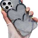 Caseative for iPhone 16 Pro Max Case,Plating Love Heart Glitter Bling Phone Case (Silver,16 Pro Max)