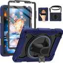 For iPad Air 5th 4th Generation 10.9 inch Case with Screen Protector [15ft Drop Protection] iPad Pro 11 Case 4th 3rd 2nd 1st Gen (2022 2021 2020 2018) for Kids W/ 360 Stand Hand/Shoulder Strap (Navy Blue)