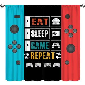 Kids Vintage Game Controller Curtains for Bedroom, Gaming Gamepad Window Treatment Gamer Room Red Blue Gamepad Window Drapes for Boys Girls Teens Man Living Room Playroom W42xL45in(Decor)
