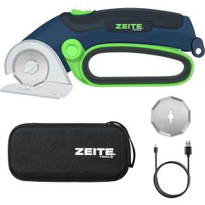 ZEITE 4V Cordless Electric Scissors,Cardboard Cutter with 2 Blades,Storage Box,USB Charging Cable,Power Rotary Cutter,Max Cutting 1/4",for Cardboard Box,Thin Carpet & Plastic, Easy to Hold and Safe