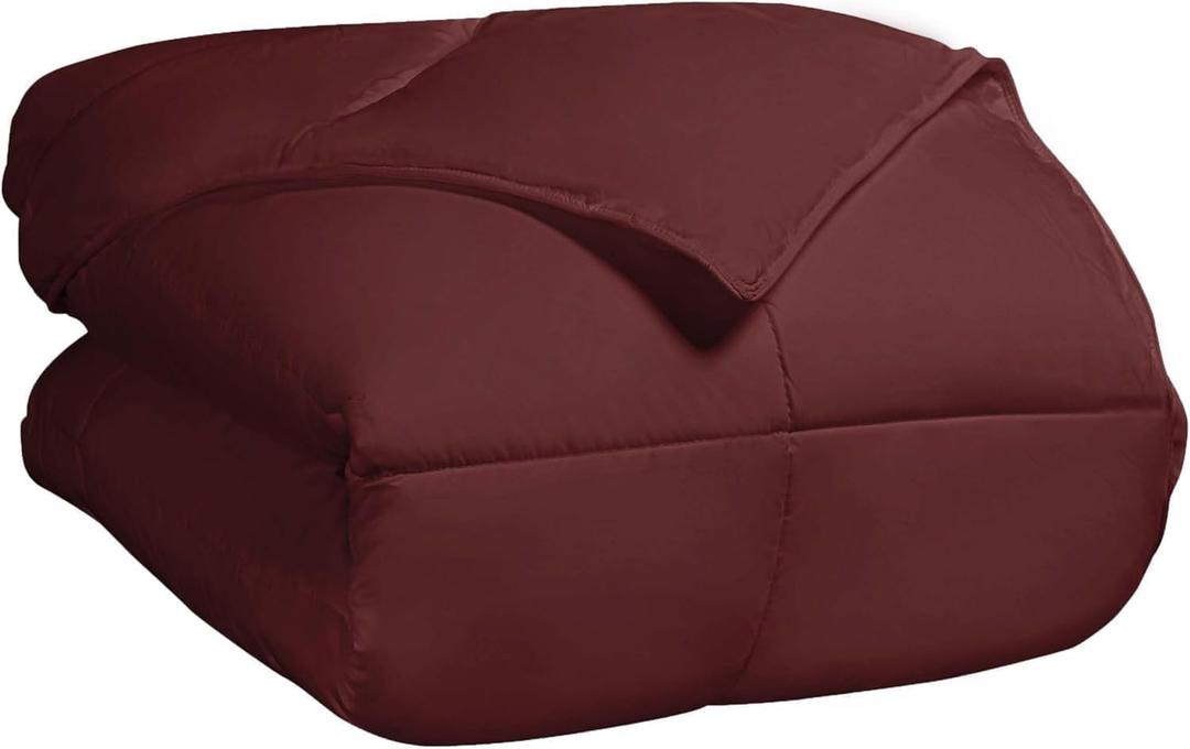 SUPERIOR Classic All-Season Reversible Comforter, Comfy, Fluffy, Cozy, Lightweight, Decorative, Duvet Insert, Plush, Oversized Bedding, Box Quilt Design, 4 Corner Loops, Full/Queen, Burgundy