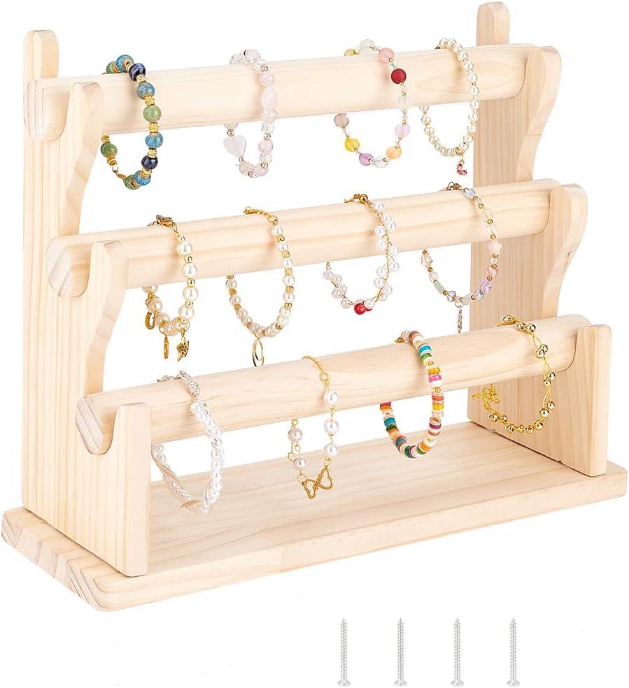FINGERINSPIRE Wood 3 Tier Detachable Bracelet Holder Bangles Display Storage Stand Hair Rope Display Organizer Retail Stores Counter Top Jewelry Storage Displays for Bracelet Watch Bangles Hairband