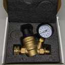 RVGUARD RV Water Pressure Regulator Valve, Brass Lead-Free Adjustable Water Pressure Reducer with Gauge and Inlet Screen Filter for RV Camper Travel Trailer