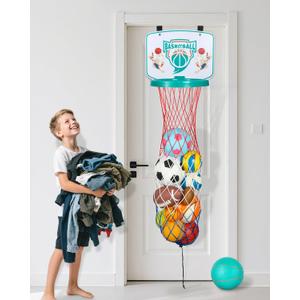 Basketball Hamper Toy for Kids  Fun Over-the-Door Laundry Hoop with Ball  Build Good Habits Early & Keep the Floor Tidy(Green)