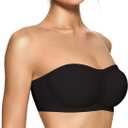 OEAK Womens Strapless Bras Jelly Push Up Bandeau Bra Non Slip Wireless Supportive Padded Bras Seamless Comfortable Tube Bra Black Medium