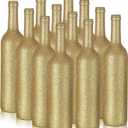 Sliner 12 Pcs Glitter Wine Bottles Glass 750ml Wine Bottles Vintage Vase for Flowers Wedding Decor Centerpiece Christmas Party Favor DIY Crafts(Gold)