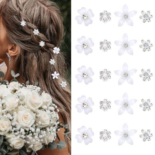 YISSION Mini Rhinestone Hair Pins - 20Pcs Cute Small Decorative Wedding & Bridal Barrettes With Flowers for Girls & Women (4 Flower Patterns)