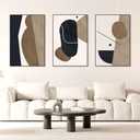 Abstract Framed Canvas Prints,Geometric Wall Art,Black White Brown Decorative,Large 24" X 32"X 3 Panel Modern Wall Decor for Living Room Bedroom Bathroom Hotel Kitchen Bar Office Entryways Wall Décor