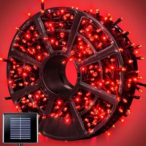 JMEXSUSS 600 LED Red Solar Christmas Lights, 206.7ft Red Solar Lights Outdoor Waterproof, 8 Modes String Light for Outside Patio House Tree Party Xams Tree Christmas Decorations