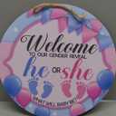 Gender Reveal He or She Front Door Sign, Newborn Boy Girl Wood Hanger Home Decor Gifts for New Dad Mom, Pregnancy Announcement Baby Shower Wooden Wreath Indoor Wall Hanging Decoration