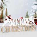 Merry Christmas Table Centerpiece Sign, Wooden Merry Christmas Decorations with Deers, Freestanding Retro Xmas Decoration Sign for Tables Book Shelfs Tiered Tray Fireplace Mantel