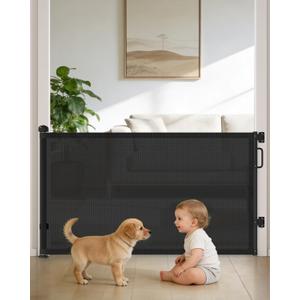 Retractable Baby Gates for Doorways, 58" Extra Wide Mesh Child Dog Gate for Stairs, 34" Tall Toddler Pet Gate Indoor and Outdoor, Easy Install, Essential for Home Safety, Black