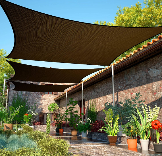 ShadeMart 14' x 14' Brown Sun Shade Sail UPF50 Square Canopy Fabric Cloth Screen smTAPS14, Water and Air Permeable & UV Resistant, Heavy Duty, Carport Patio Outdoor 