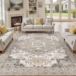 8x10 Area Rugs for Living Room: Non Slip Neutral Washable Brown Rug, Soft Stain Resistant Indoor Floor Carpets for Bedroom Dining Decor Farmhouse Home Office Kid & Pet Friendly
