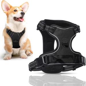 No-Pull Dog Harness with 2 Leash Clips & Back D-Ring | Reflective Strips, Adjustable Soft Padding for Medium/Large Dogs | Breathable Anti-Choke Design (Black, Size L)