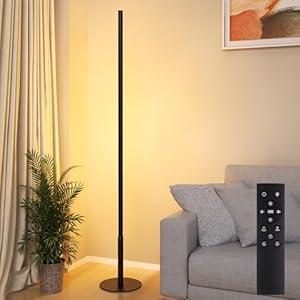 Marlrin Minimalist Corner Floor Lamp 2700K6500K Dimmable with Remote Control 57.8" Height Metal Slim Ambient Standing LED Light Modern Design Decorative Lamp for Living Room Bedroom (Black)