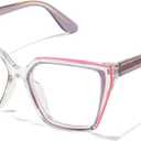 JOLLYNOVA Blue Light Blocking Glasses Women TR90 Fashion Gradient Eyeglasses Frame Anti UV Glare Oversized Computer Glasses (C3 Blue Purple Pink)
