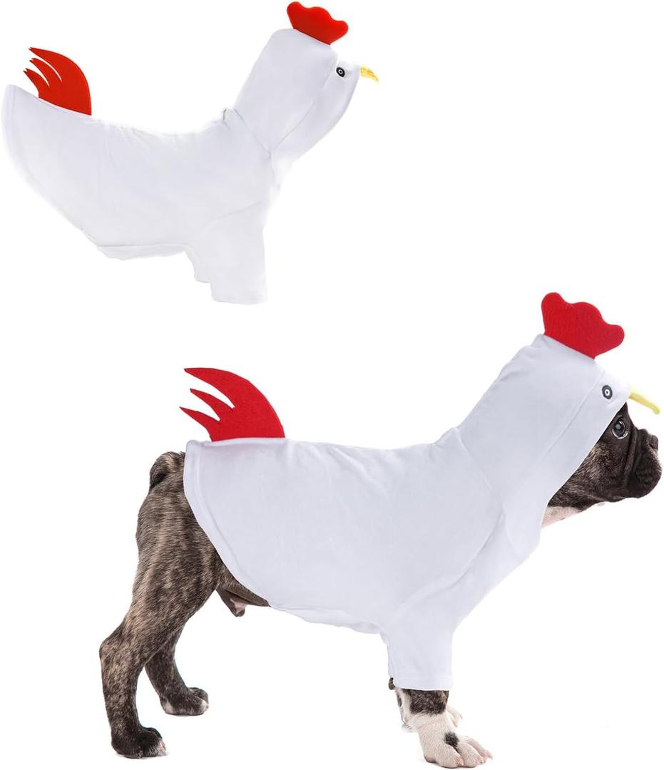 DELIFUR Dog Halloween Chicken Costume - Dog Thanksgiving Hoodies for Small Medium Pet Cute Animal Clothes Cosplay Sweatshirt for Boston Terrier (Chicken, Small)
