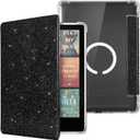 CoBak Magnetic Case for 7" Kindle Paperwhite 12th Gen 2024 and Kindle Colorsoft - Compatible with iPhone MagSafe, for Samsung/Belkin/Anker Wireless Charging Pads, Clear Back Cover, Auto Sleep Wake (Mag Ring Black Glitter)