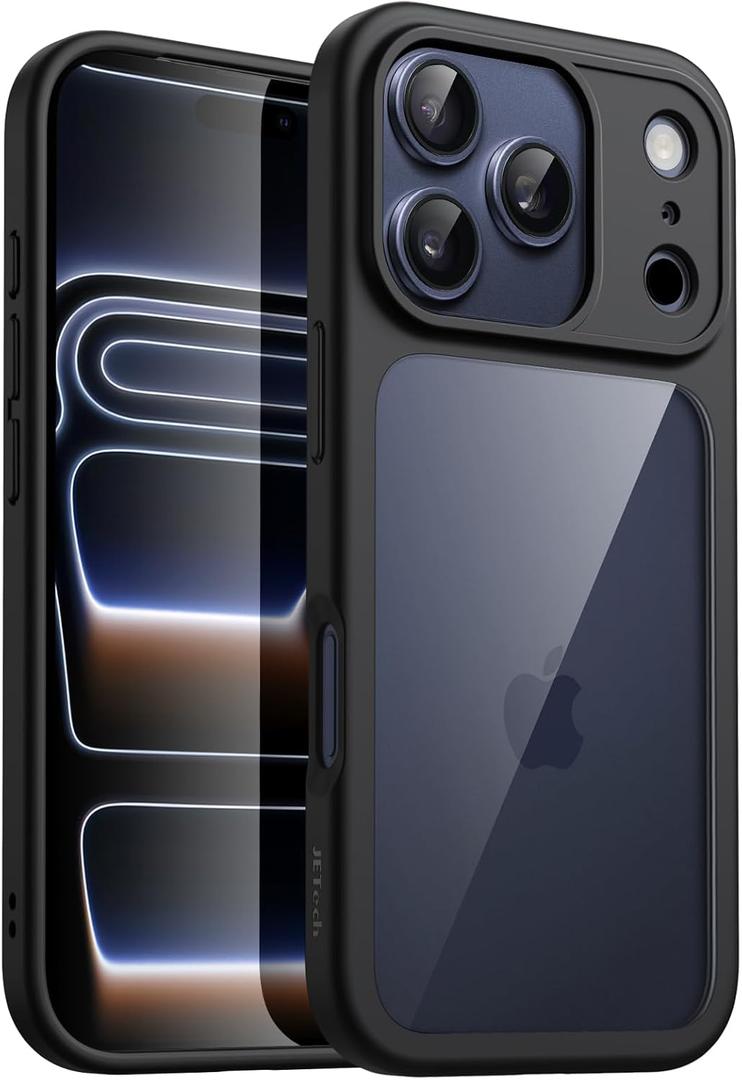 JETech Case for iPhone 17 Pro 6.3-Inch, Shockproof Phone Bumper Cover, Solid Color Matte TPU Frame, Anti-Scratch Clear Back (Black)