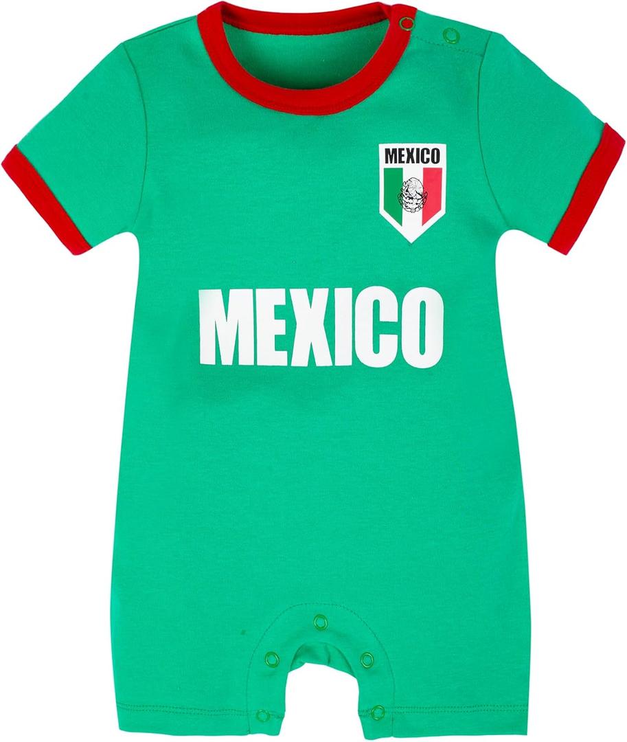 Baby Girl Soccer Clothes Baby Boys Romper Toddler Soccer Outfit Infants Jumpsuit Cute Comfortable 0-24 Months (Mexico-green)