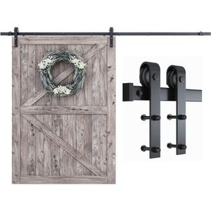 SMARTSTANDARD 9 Feet Heavy Duty Sturdy Sliding Barn Door Hardware Kit-Smoothly and Quietly-includes Detailed Installation Fit 54" Wide Doorpanel (J Shape Hanger) Black