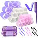 Hair Rollers Large Small 50PCS Set, 36PC Large Medium Small Hair Rollers for Volume Curlers with 12PC Clips 1 Tail Comb and 1 Folding Brush Comb for Short Medium Blowout Look Long Hair (Pink/White/Purple)