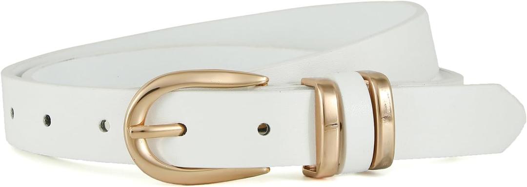 Womens Belts for Jeans Pants, Casual Leather Waist Dress Belt with Gold Buckle 0.91" Width, Ladies Fashion Belts