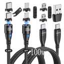 100W USB C Magnetic Charging Cable 2pack(3.3ft+6ft), 6 in 1 Magnetic Fast Charging Cable, Magnetic USB C Charging Cable Compatible with Micro USB, Type C and All Devices