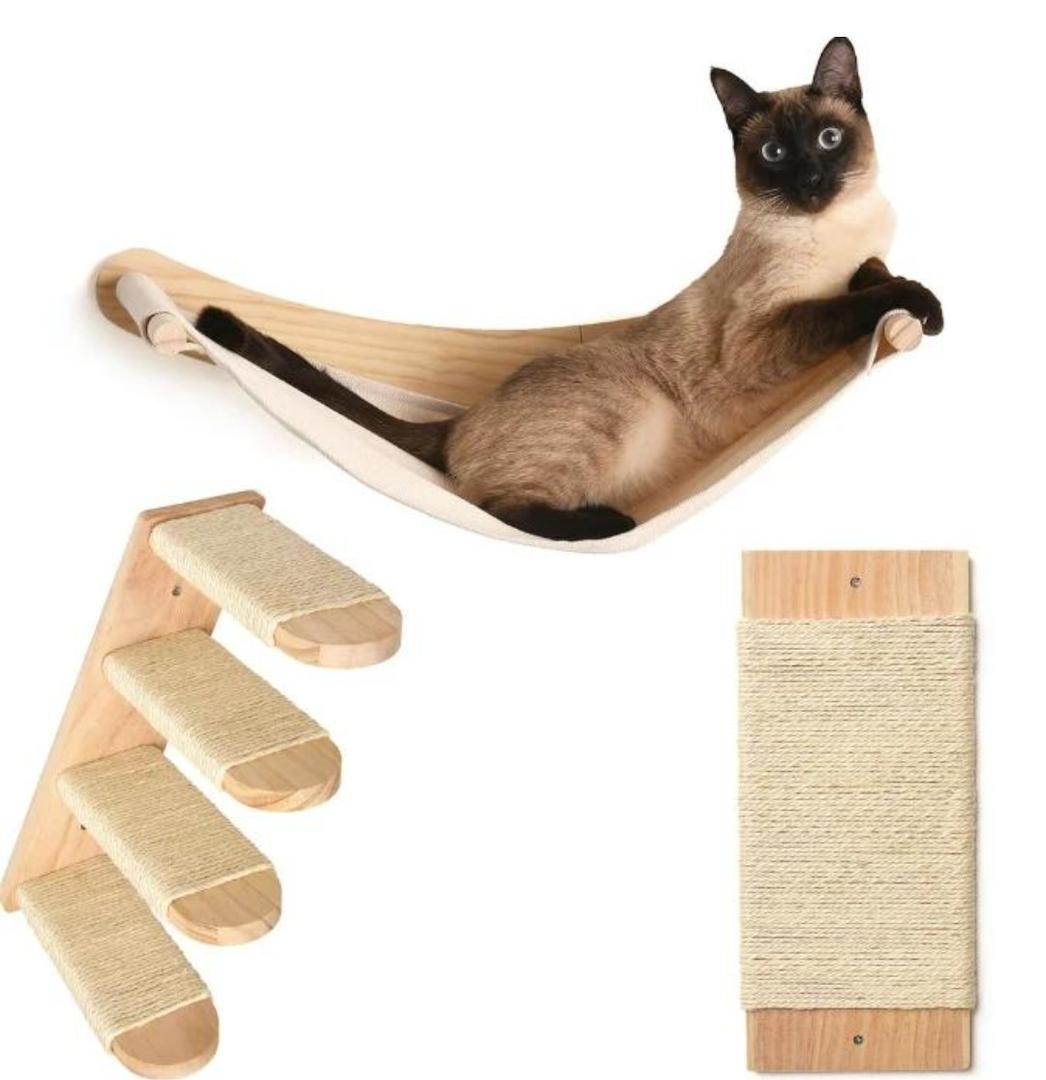 Cat Wall Shelves - Four Step Cat Shelf with Scratch Board, Mounted Cat Shelves, Sturdy Cat Wall Furniture for Indoor Cats