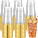 50 Pack 16 Oz Gold Rim Clear Plastic Cups Heavy Duty Disposable Wine Glasses Party Cups for Wedding Christmas Thanksgiving Birthday Party