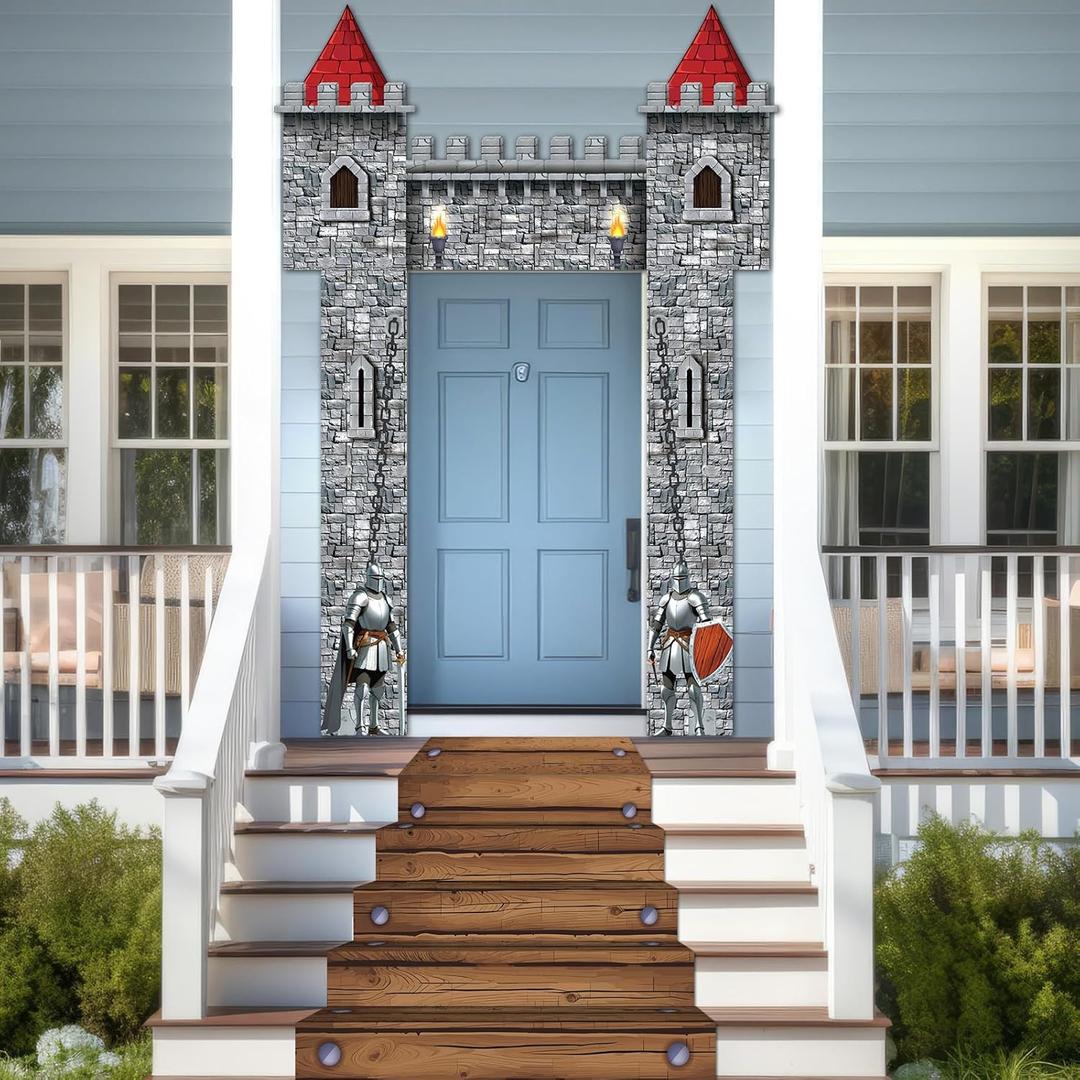 4PCS Medieval Entryway Party Decoration Castle Party Supplies Medieval Themed Hanging Door Banner Castle Knight Porch Banner Runners for Kids Birthday Baby Shower Favors