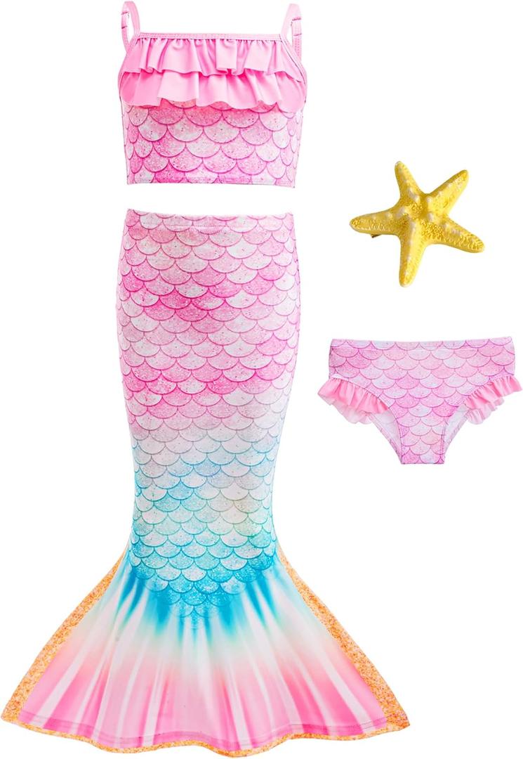 JkidINSP Little Girls 4pcs Swimsuit Bathing Suits Bikini Set with Princess Skirt for Kids Toddler Swimwear for 2-3 Years Pink