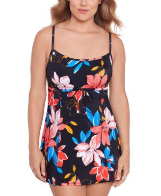 Yonique Women Floral Tummy Control Swim Dress Size 22W