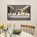 XWNLTEPK Halloween Canvas Art Poster Spectral Last Supper Wall Art Ghostly Figures Banquet Table Dining Hall Archway Panoramic Mountain View Wall Painting for Living Room Bedroom Festive Decor (8x12in Black Framed, A09)