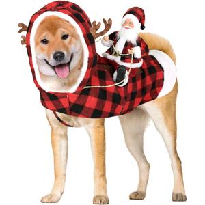 Dog Cat Christmas Winter Plaid Hoodie Coat for Pet - Santa Claus Running Xmas Dog Clothes XXXL